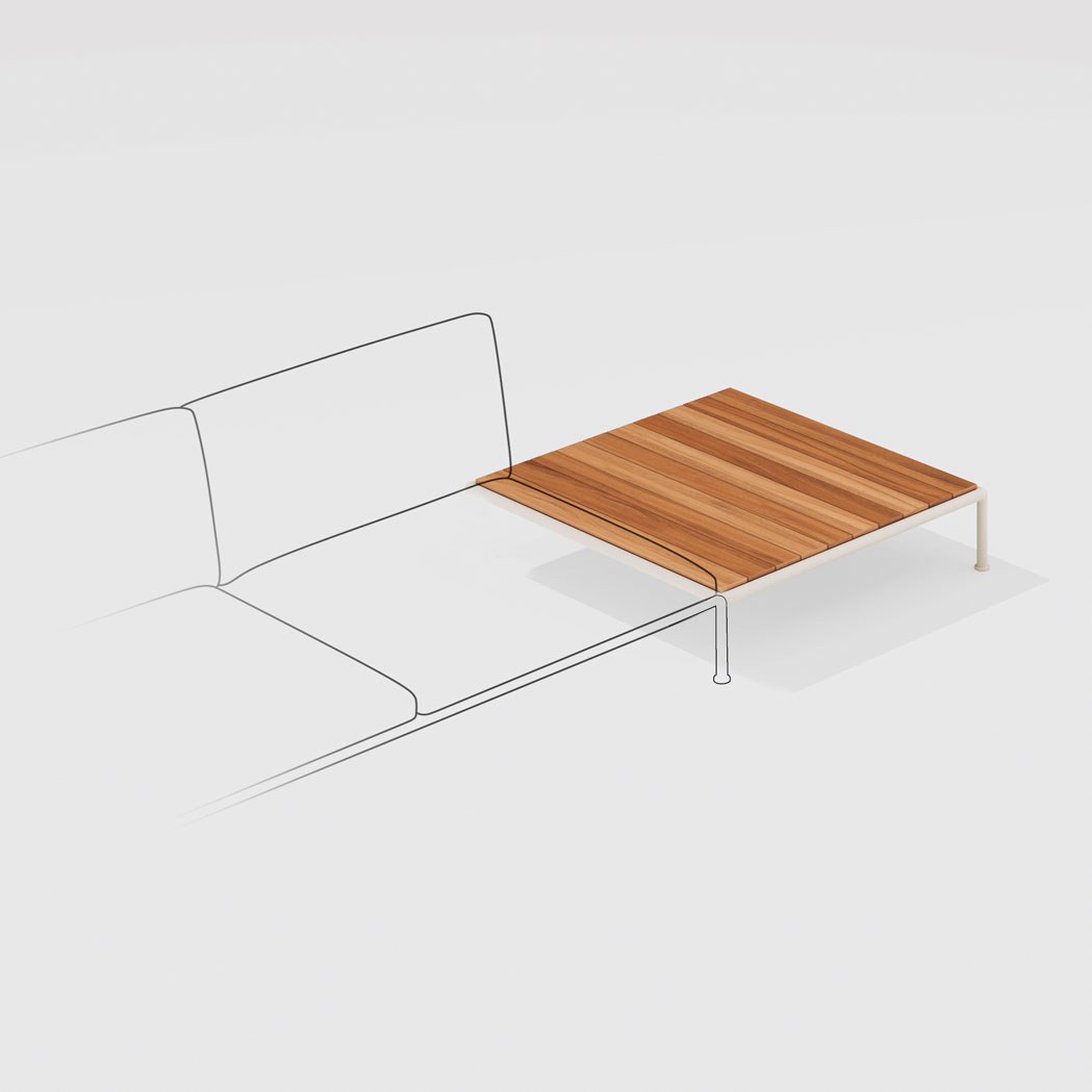 Roè | Tavolo basso quadrato laterale con piano in Teak e due gambe